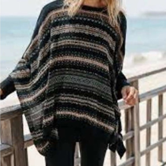 J. Jill Black and Brown Poncho Sweater NWOT - Picture 1 of 4